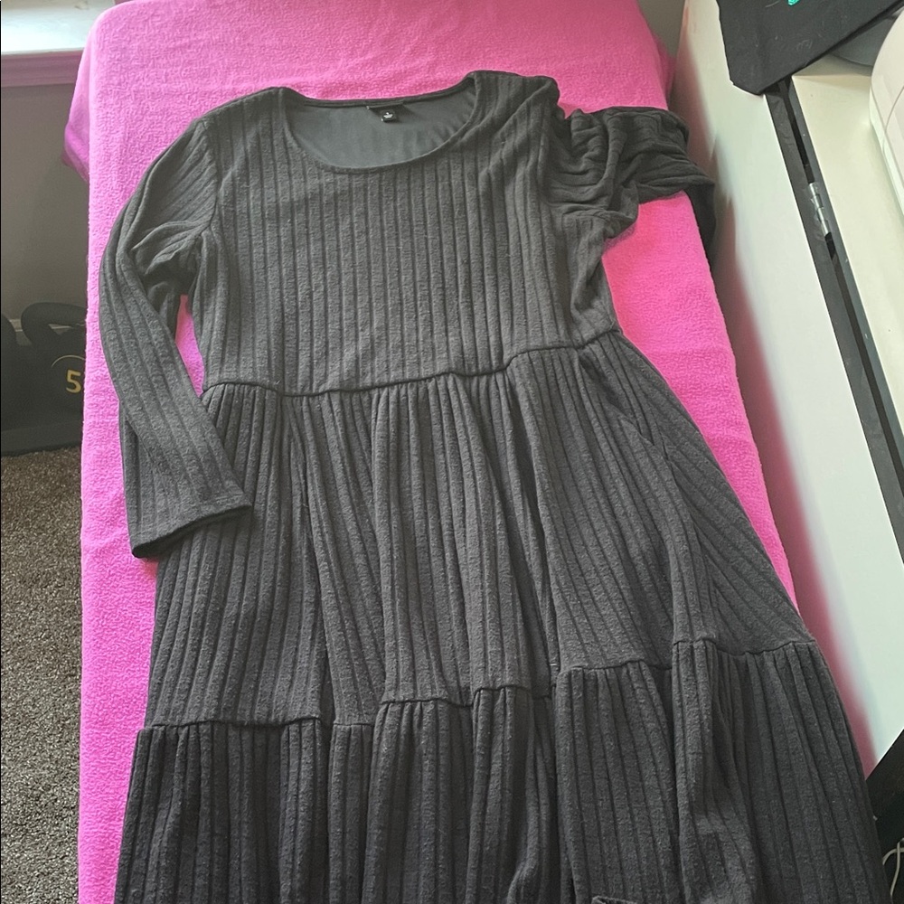 Torrid Charcoal Ribbed Long Sleeve Dress